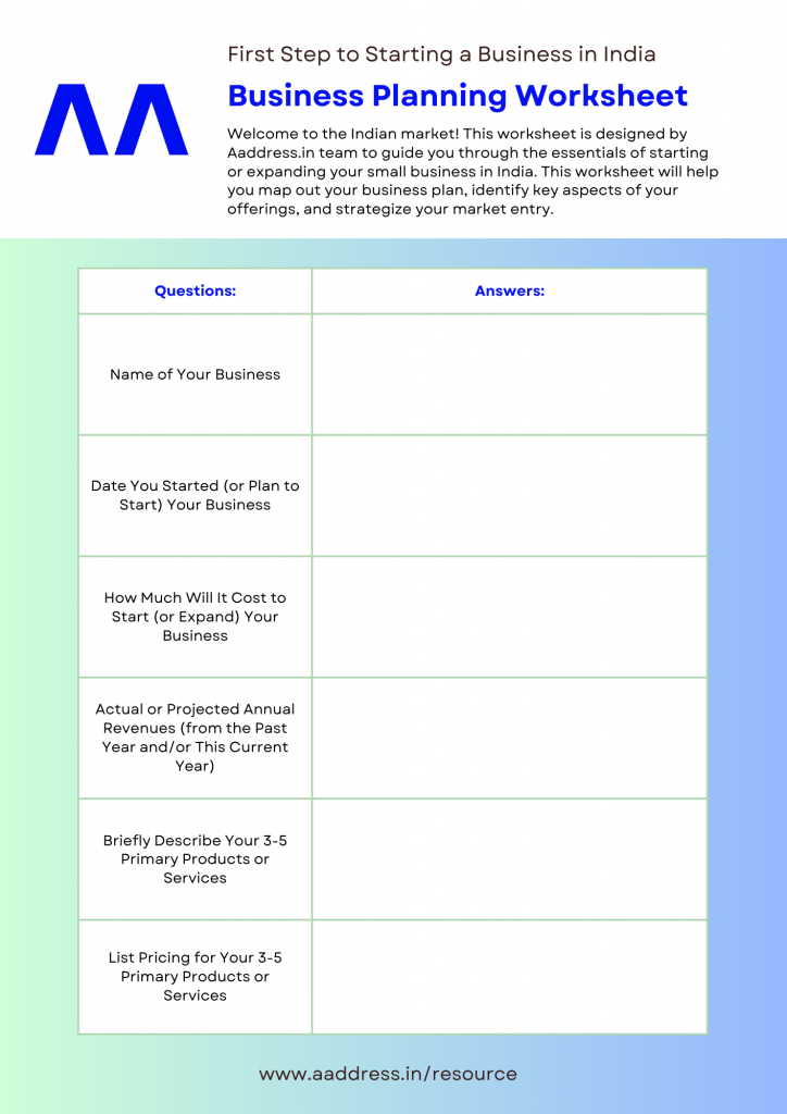 Business Planning Worksheet